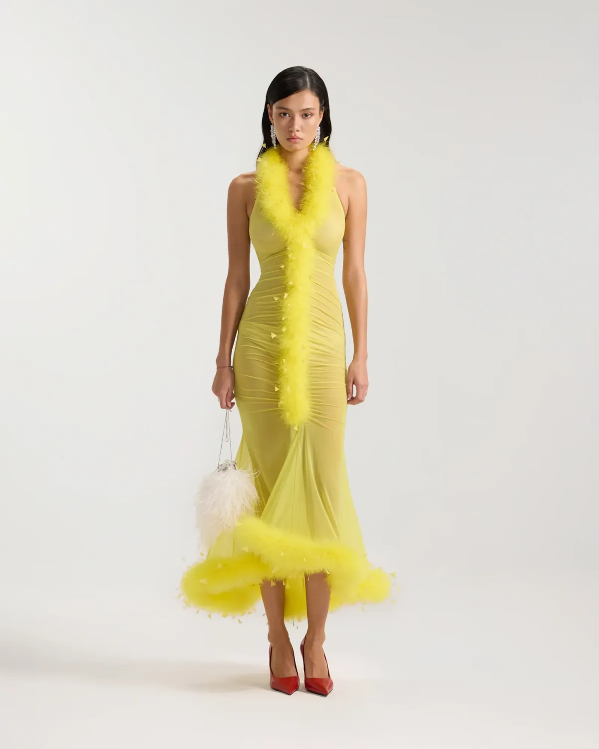 Featherfall Halter Mesh Dress
